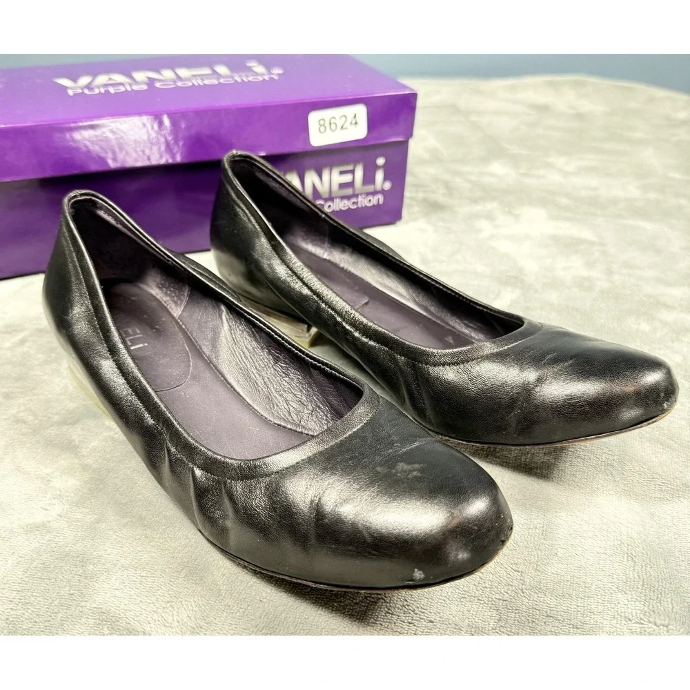 Vaneli Purple Collection Shoes Womens Size 9 Black Leather‎ Ballet Flats